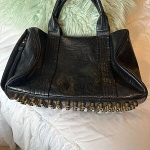 Black Studded Leather Tote Bag